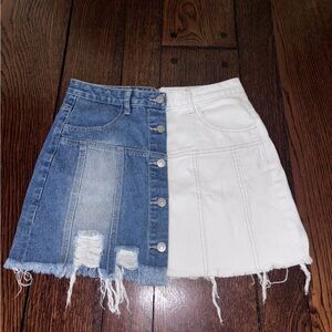 Unique distressed button pocket Two-Tone Denim and White Skirt bottom top new